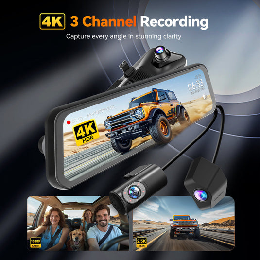 WOLFBOX G900 TriPro 3 Channel Bumper Version, 12" 4K+2.5K Mirror Dash Cam, Smart