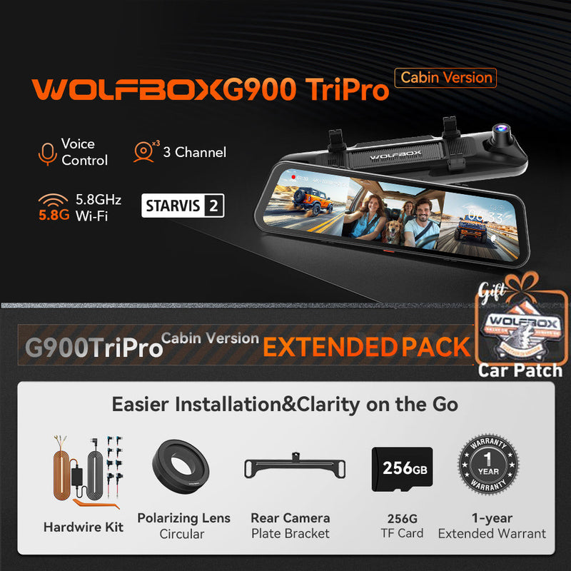Load image into Gallery viewer, WOLFBOX G900 TriPro 3 Channel Bumper Version, 12" 4K+2.5K Mirror Dash Cam, Smart
