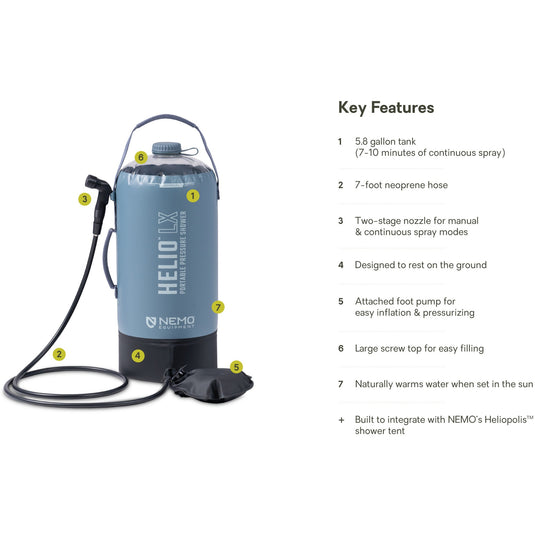 Nemo Helio LX Pressure Shower - 22L (Fortress/Black)